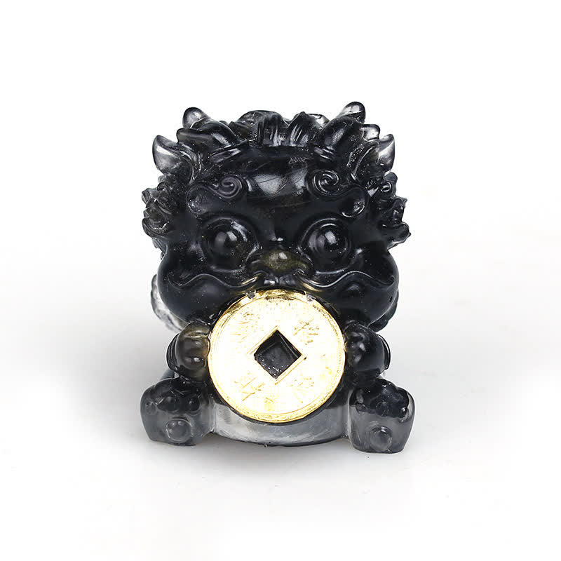 Buddha Stones fatte a mano carine PiXiu moneta d'oro cristallo Fengshui energia ricchezza fortuna decorazione della casa - Ossidiana Nera (Allontana gli spiriti maligni ♥Protezione) - image 3