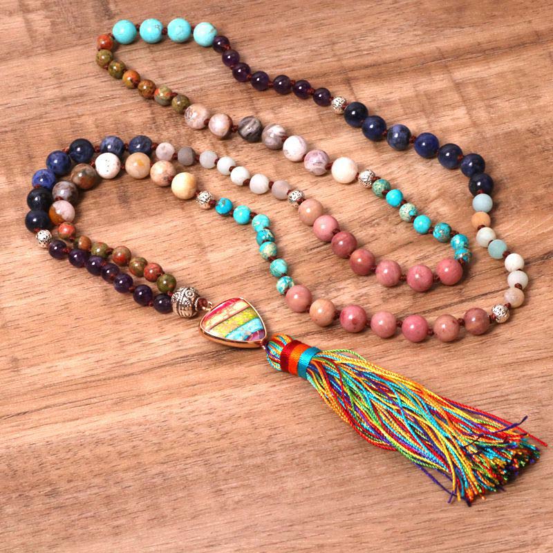 Collana di equilibrio in turchese tibetano, lazurite, diaspro zebrato