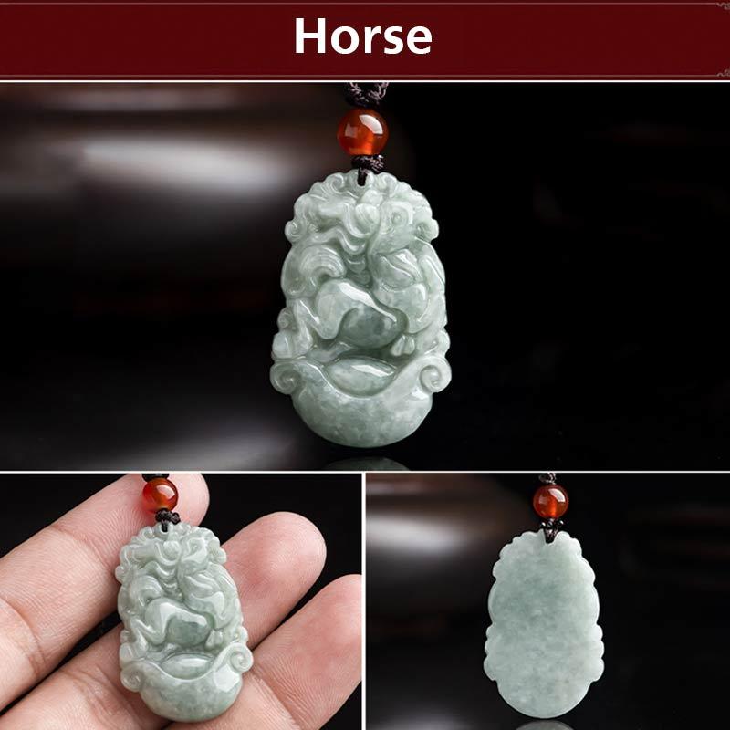 Collana con ciondolo di successo con 12 simboli dello zodiaco cinese in giada naturale Buddha Stones - Cavallo - image 32