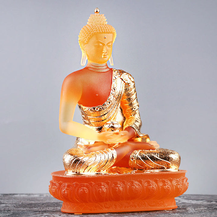 Buddha Stones Statuetta fatta a mano del Buddha Liuli Pezzo d'arte Statua della serenità Decorazione dell'offerta domestica