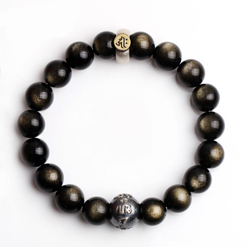 Buddha Stones Zodiaco cinese Buddha natale Ossidiana Braccialetto di purificazione