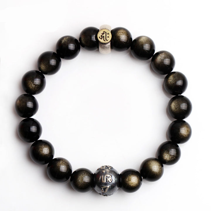 Buddha Stones Zodiaco cinese Buddha natale Ossidiana Braccialetto di purificazione