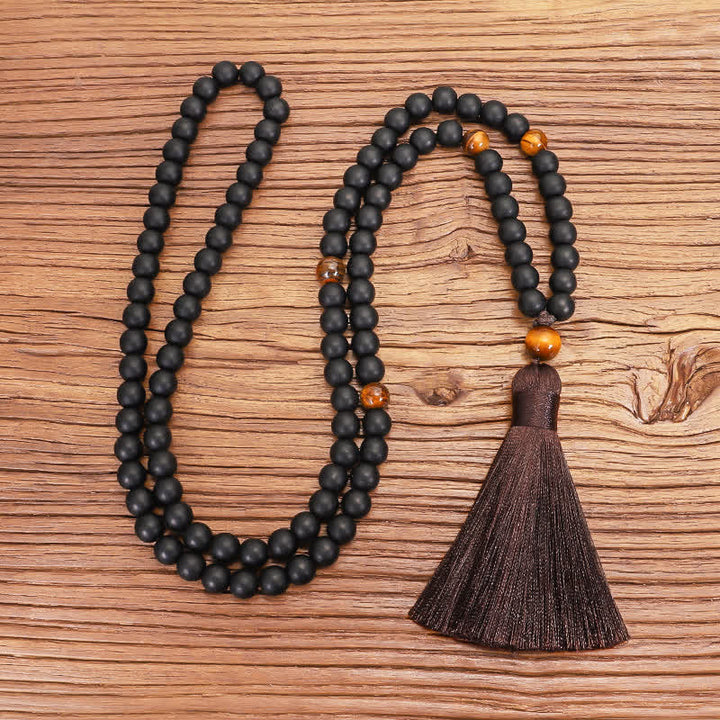 Buddha Stones 108 Mala Beads Pietra smerigliata Occhio di tigre Bracciale Collana Pendente