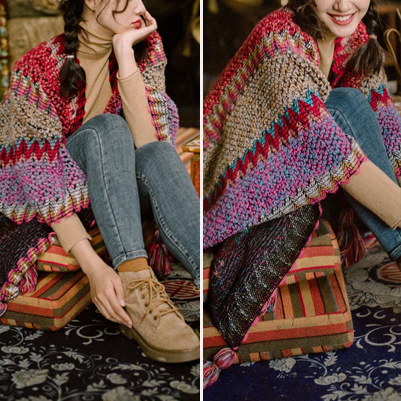 Scialle tibetano Buddha Stones , mantello caldo, sciarpa tibetana con nappe - image 9