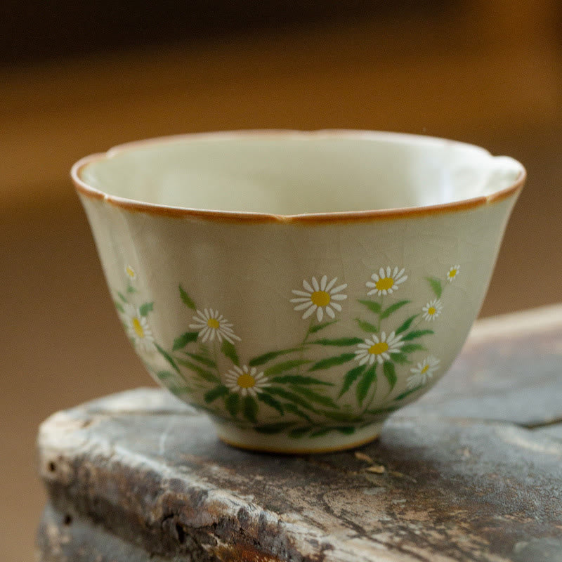 Buddha Stones Fiore di pesco Margherita Fiore Tazza da tè in ceramica Tazze da tè Kung Fu