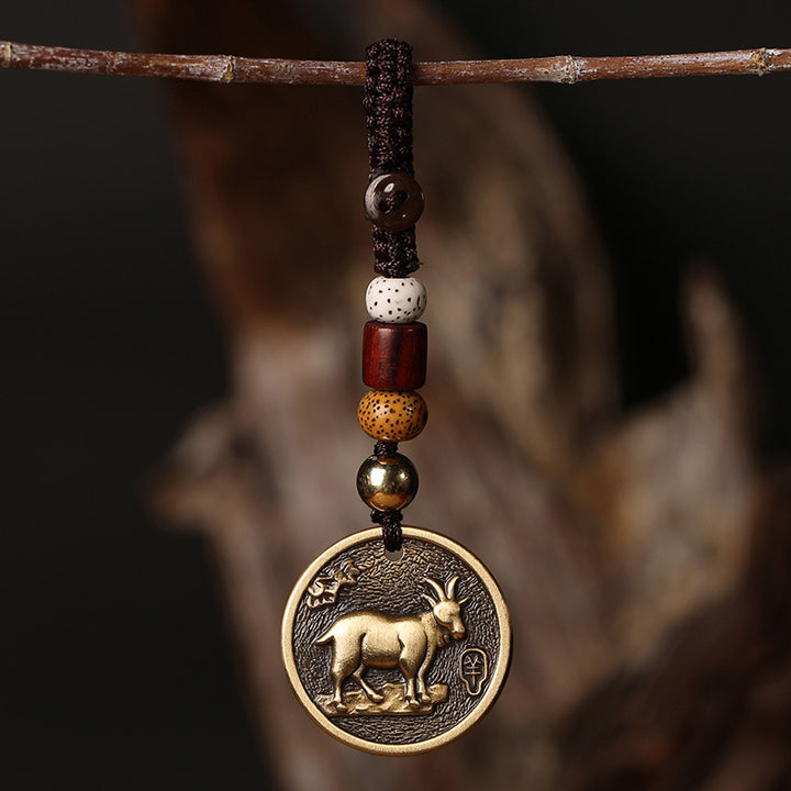Portachiavi con decorazione in rame con zodiaco cinese e fortuna - Capra - image 8