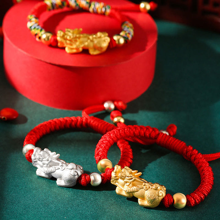 Buddha Stones per bambini in argento sterling 999 PiXiu Wealth King Kong Knot String Braided Kids