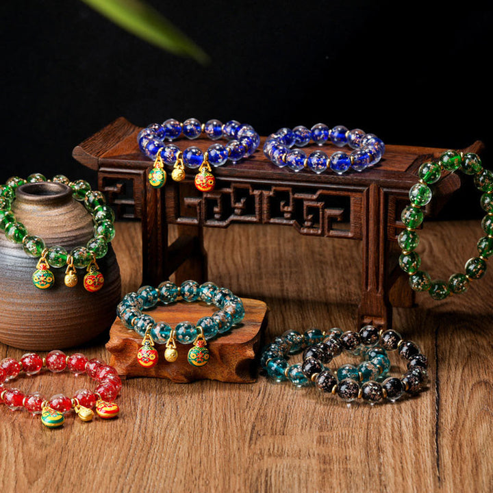 Braccialetto di successo con perline di vetro fluorescente luminoso Liuli, ciondolo famiglia bestia che deglutisce Buddha Stones