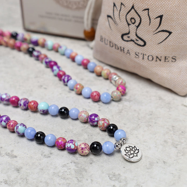 Buddha Stones naturali viola Miano vera pietra di loto Mala