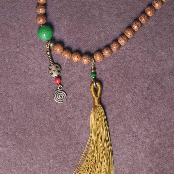 Buddha Stones 108 Mala Beads Bodhi Seed Saggezza Pace Nappa Bracciale