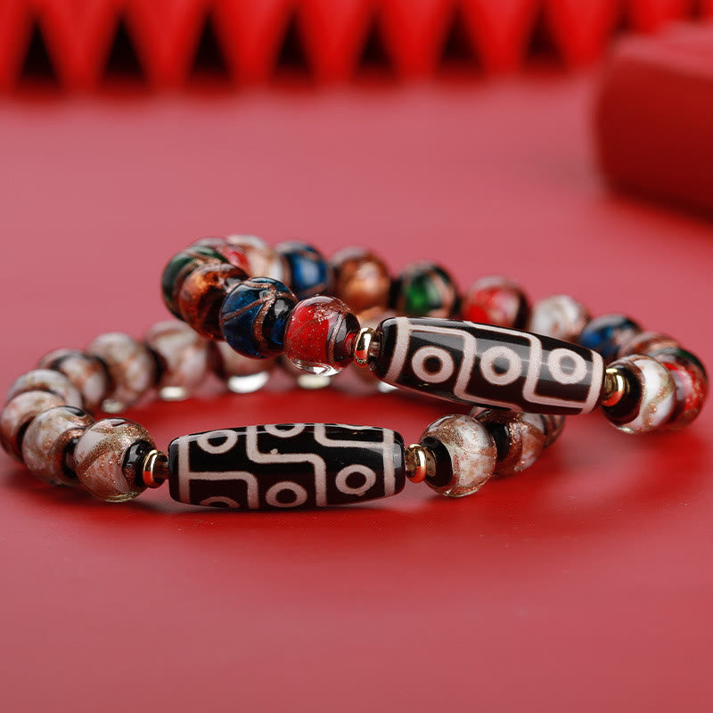 Buddha Stones Perlina Dzi tibetana a nove occhi Perlina Dzi a tre occhi Perlina di vetro Liuli Braccialetto della ricchezza