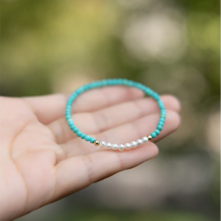 Braccialetto di perline di perle turchesi naturali in argento sterling 925 Buddha Stones