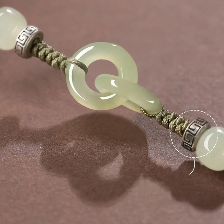 Bracciale intrecciato con fibbia della pace in giada naturale Hetian Buddha Stones