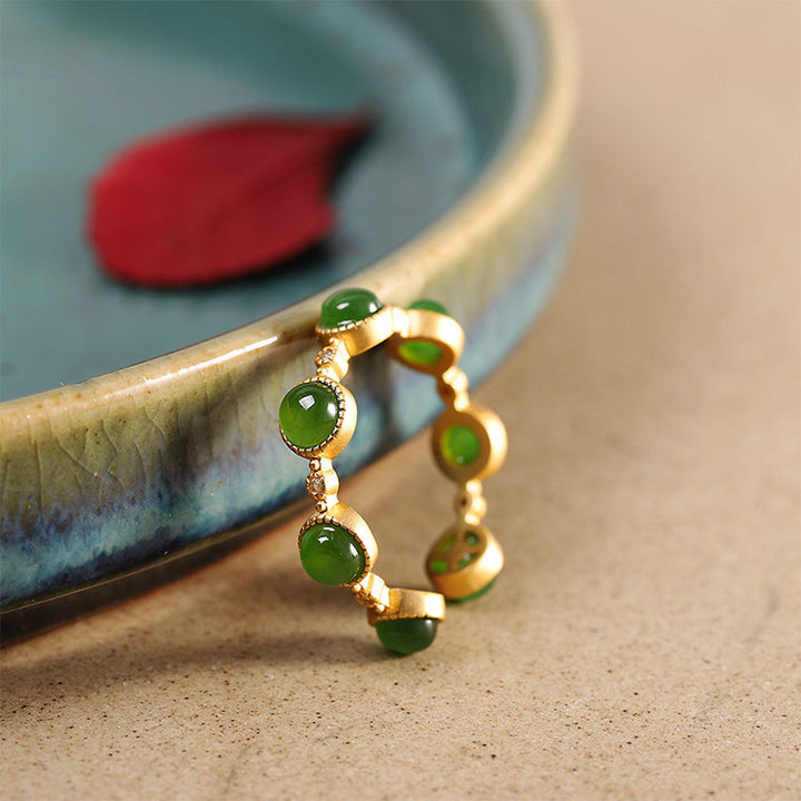 Anello regolabile Buddha Stones Cyan Jade Healing Calm