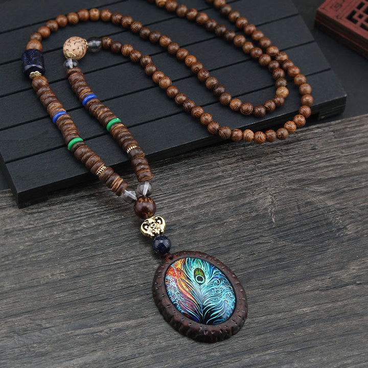 Buddha Stones Tibetano Legno Wenge Bodhi Seme Agata Elefante Collana Pendente Protezione
