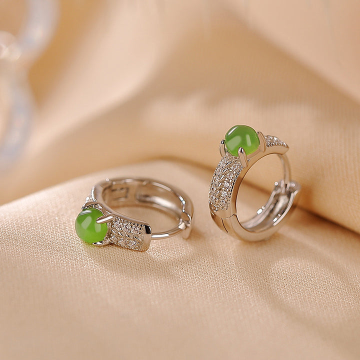 Orecchini a bottone rotondi in argento sterling 925 con Buddha Stones e giada ciano