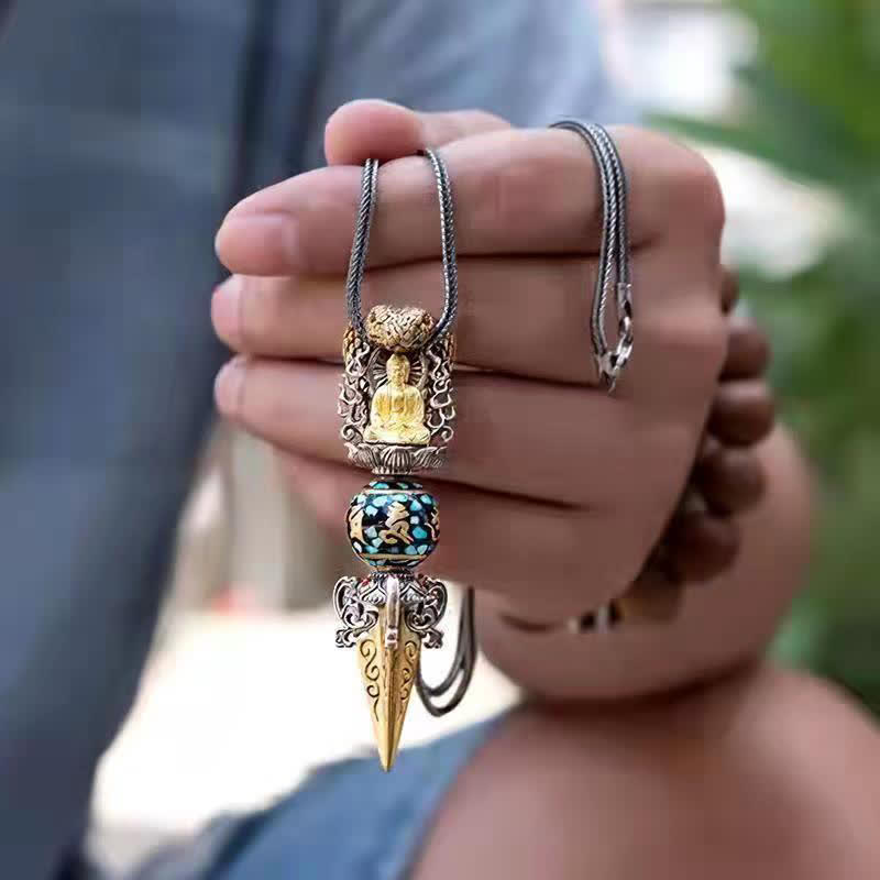 Buddha Stones Tibetano Om Mani Padme Hum Buddha Ricchezza Rotazione Collana Ciondolo Vajra