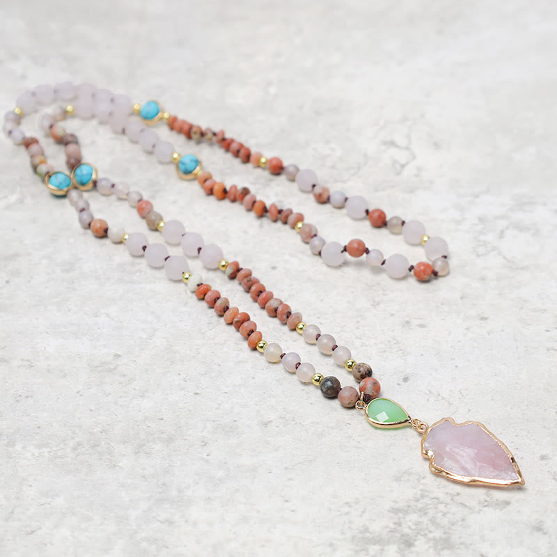 Collana con ciondolo a forma di freccia curativa in pietra di cristallo di quarzo rosa naturale