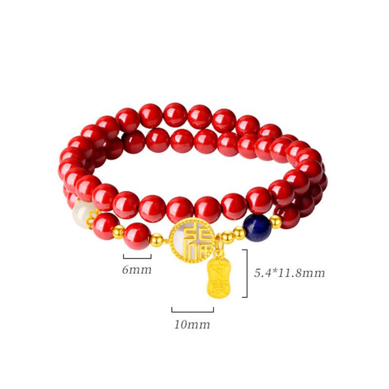 Braccialetto di benedizione a doppio giro con carattere Fu, in argento sterling 925, cinabro e tridacna in pietra Buddha Stones - image 10