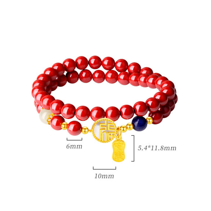Braccialetto di benedizione a doppio giro con carattere Fu, in argento sterling 925, cinabro e tridacna in pietra Buddha Stones - image 10