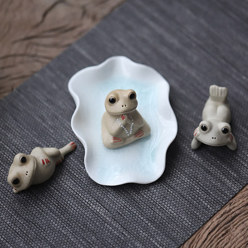 Decorazione statua piccola rana in ceramica in meditazione - image 2