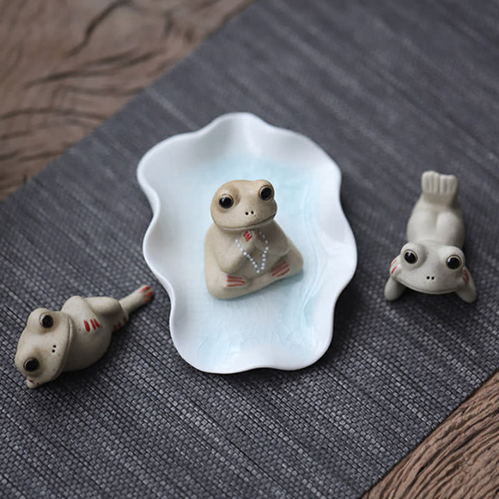 Decorazione statua piccola rana in ceramica in meditazione - image 2
