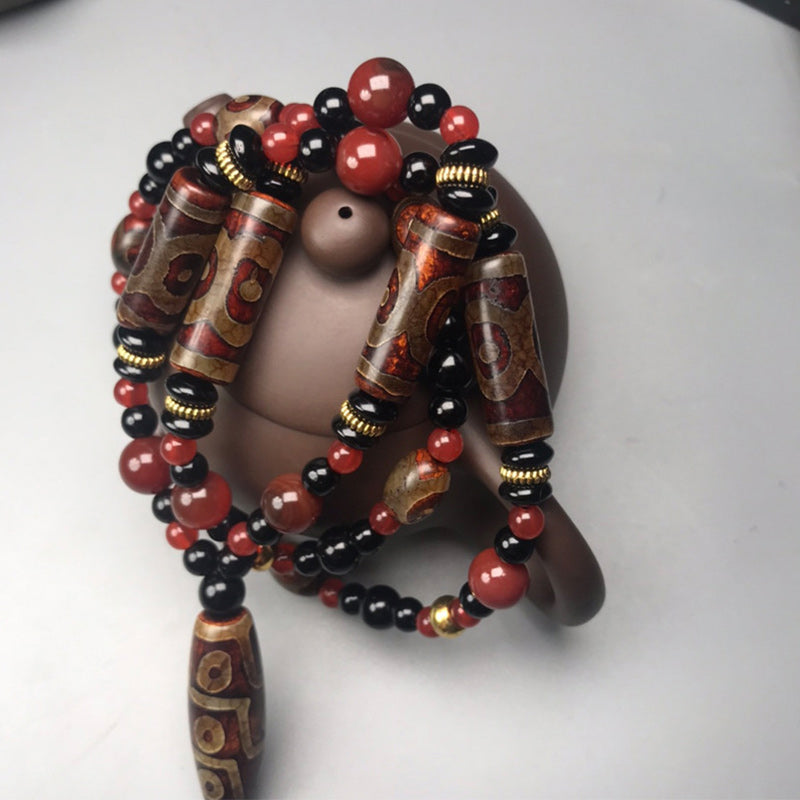 Collana di Buddha Stones perline Dzi a nove occhi, agata rossa, ricchezza e salute