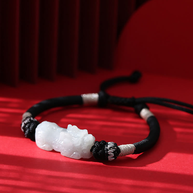 Braccialetto intrecciato con corda di giada naturale PiXiu fatto a mano Buddha Stones