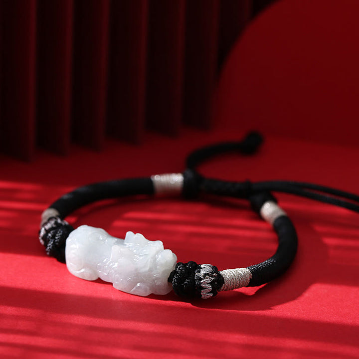 Braccialetto intrecciato con corda di giada naturale PiXiu fatto a mano Buddha Stones