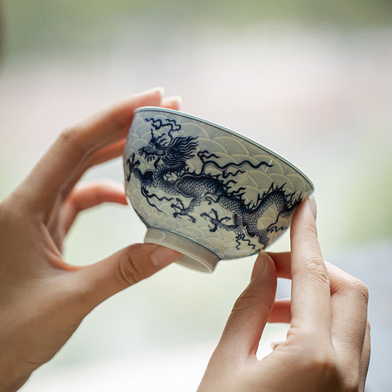 Tazze da tè in ceramica con motivo drago blu Buddha Stones Kung Fu