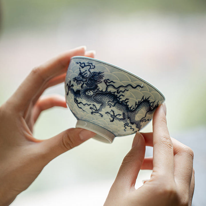 Tazze da tè in ceramica con motivo drago blu Buddha Stones Kung Fu