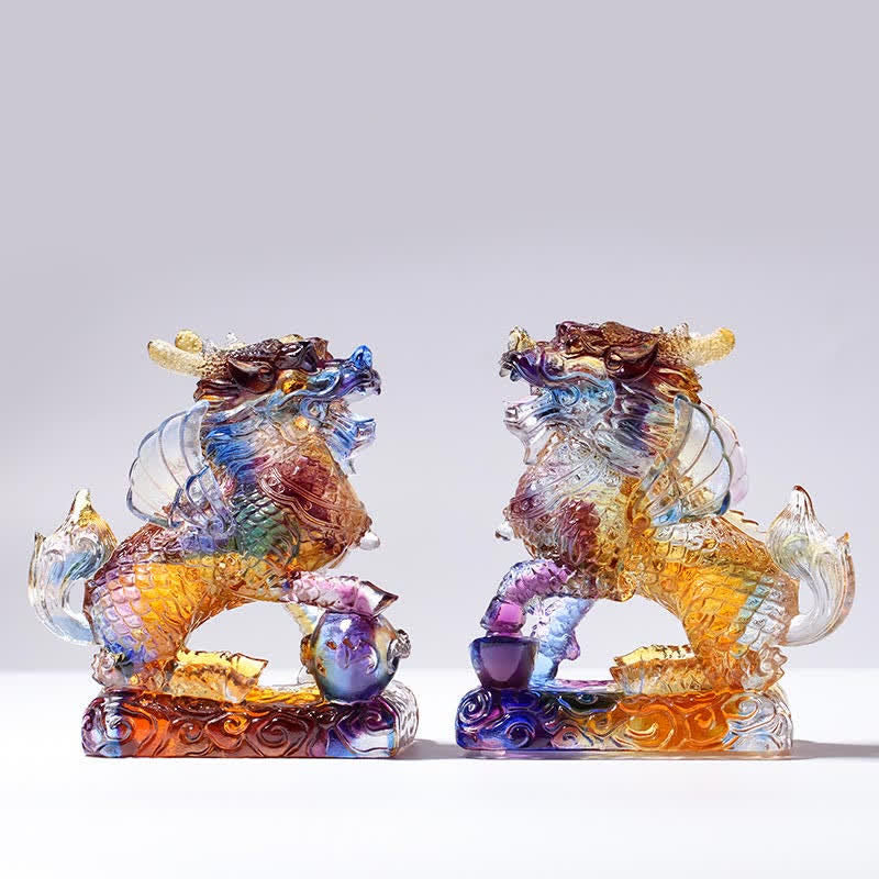 Feng Shui Kirin Fatto a mano Liuli Cristallo Arte Pezzo Fortuna Casa Ufficio Decorazione