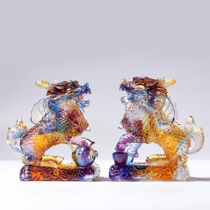 Feng Shui Kirin Fatto a mano Liuli Cristallo Arte Pezzo Fortuna Casa Ufficio Decorazione