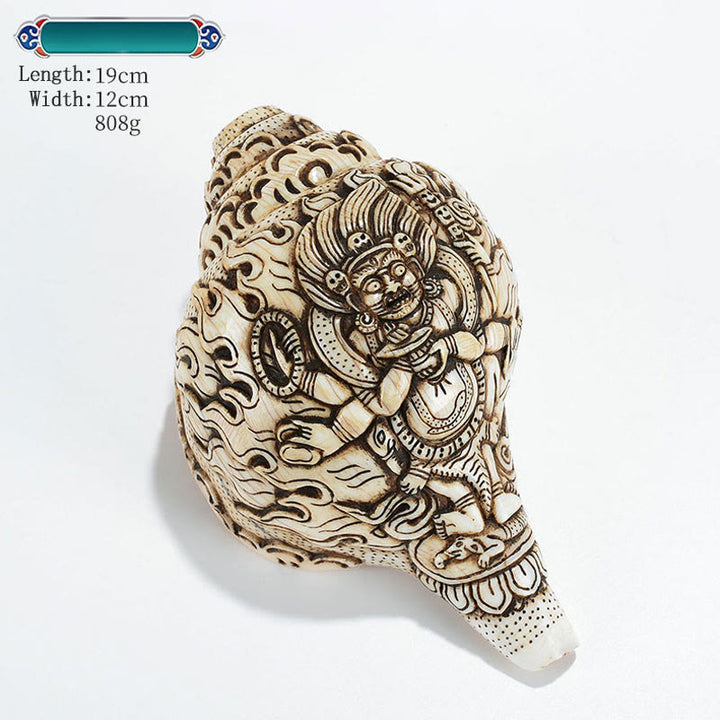Decorazione di ricchezza di conchiglia di conchiglia di Avalokitesvara Buddha tibetano inciso a mano Shankha - Shadbhuja Mahakala 19*12cm - image 28