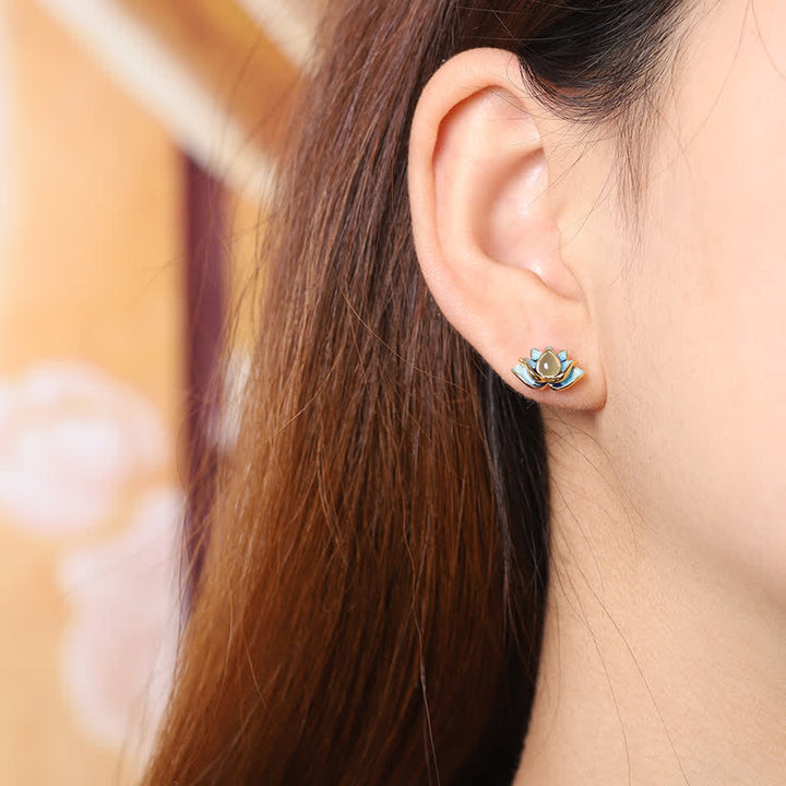 Orecchini di successo in argento sterling 925 con fiore di loto in giada ciano Hetian