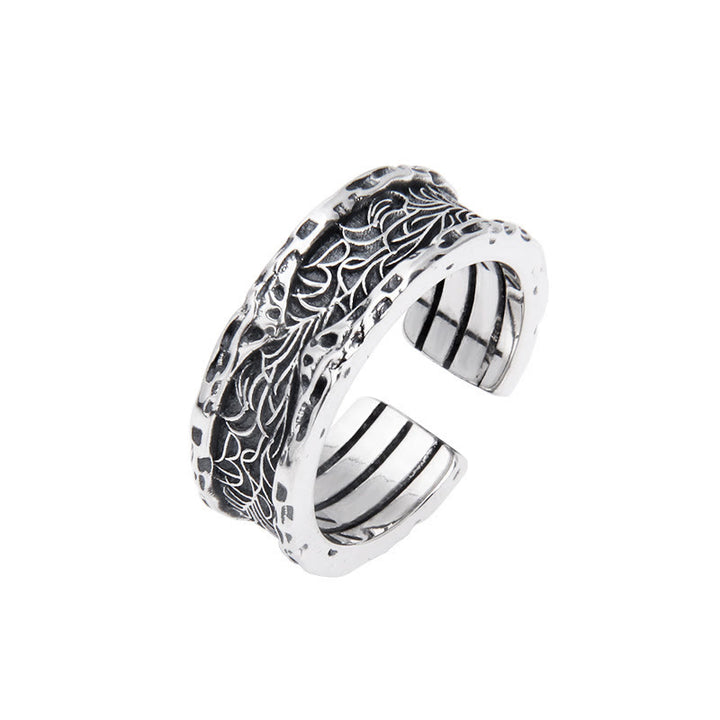 Anello regolabile con design a forma di fiore della dinastia Tang in argento sterling 925 Buddha Stones