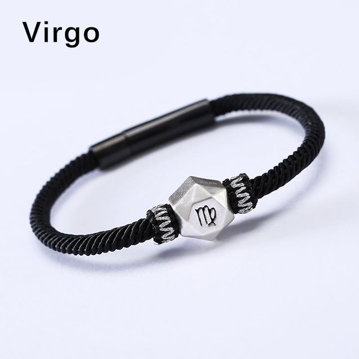 Braccialetto di corda fatto a mano con protezione delle 12 costellazioni dello zodiaco in argento sterling 999 Buddha Stones