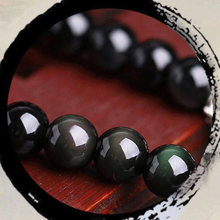 Bracciale Mala della Fortuna con 108 Perle dello Zodiaco Cinese e Occhio di Tigre in Ossidiana Nera