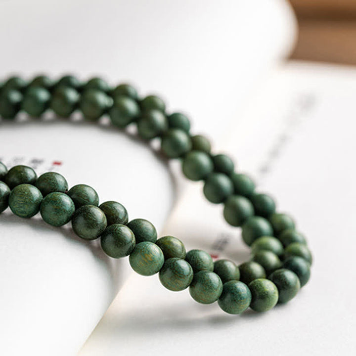 Braccialetto positivo Buddha Stones 108 Mala Beads Sandalo verde Bosso Lotus