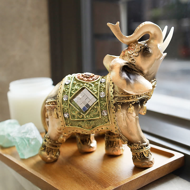 Buddha Stones Fortunato Feng Shui Elefante Verde Statua Scultura Ricchezza Figurina Regalo Decorazione Casa
