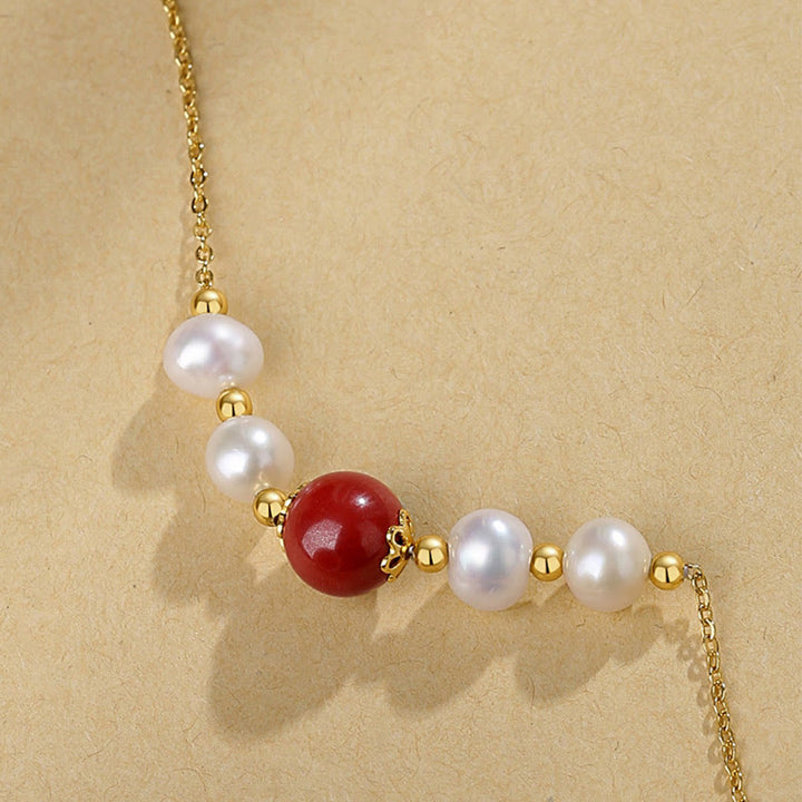 Collana con ciondolo a catena con perle di guarigione sincerità in argento sterling 925 con pietre Buddha Stones e cinabro