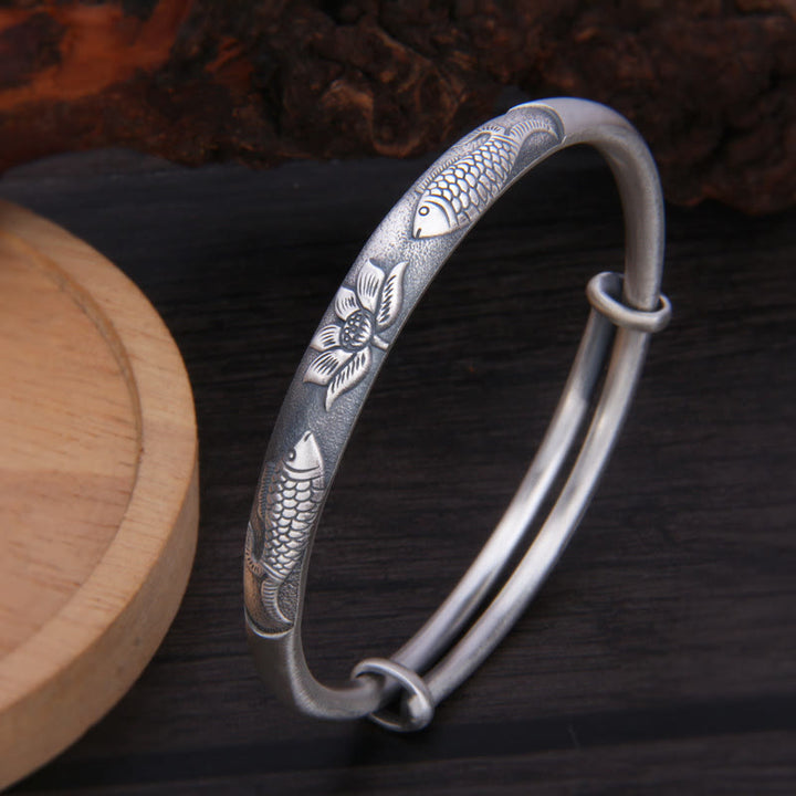 Buddha Stones 999 Sterling Silver Koi Fish Lotus Bracciale Ricchezza Fortuna Braccialetto