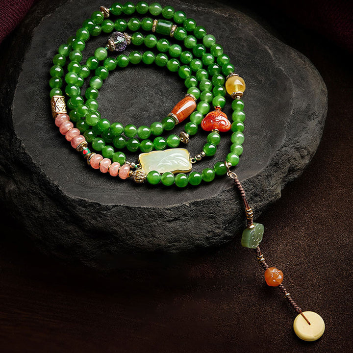 Buddha Stones 108 Mala Beads Ciano Giada Agata Rossa Braccialetto della Fortuna del Buddha che Ride
