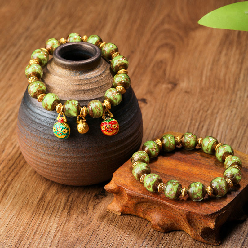 Buddha Stones Oro Deglutizione Bestia Famiglia Ciondolo Liuli Perline di Vetro Braccialetto della Fortuna - image 12