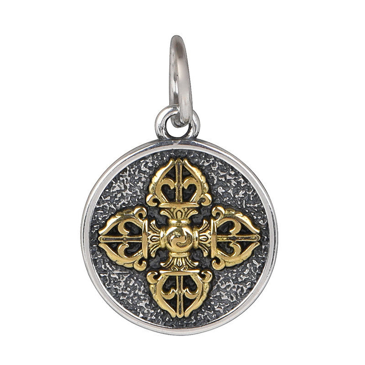 Collana con ciondolo a Buddha Stones in argento sterling 925 con doppio Dorje Vajra e benedizione