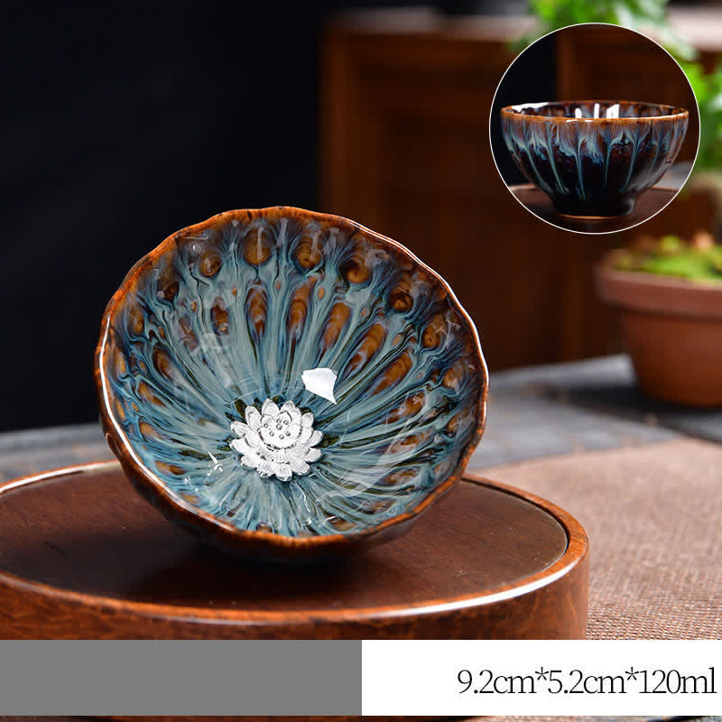 Buddha Stones Lotus Pavone Drago Fenice Koi Pesce Tazza da tè in ceramica Tazze da tè intarsiate 120ml