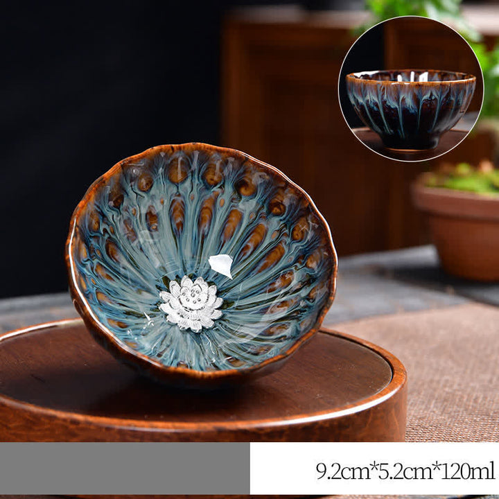 Buddha Stones Lotus Pavone Drago Fenice Koi Pesce Tazza da tè in ceramica Tazze da tè intarsiate 120ml