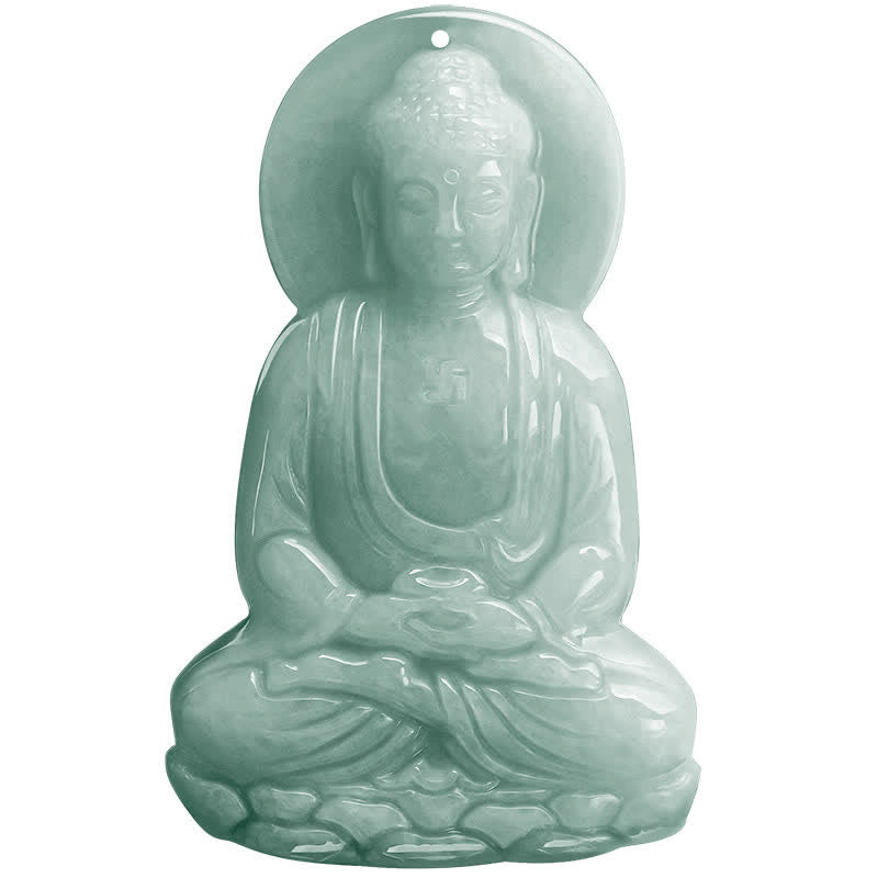 Buddha Stones Amitabha Buddha Amuleto di Giada Collana di Corda della Compassione