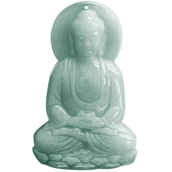 Buddha Stones Amitabha Buddha Amuleto di Giada Collana di Corda della Compassione