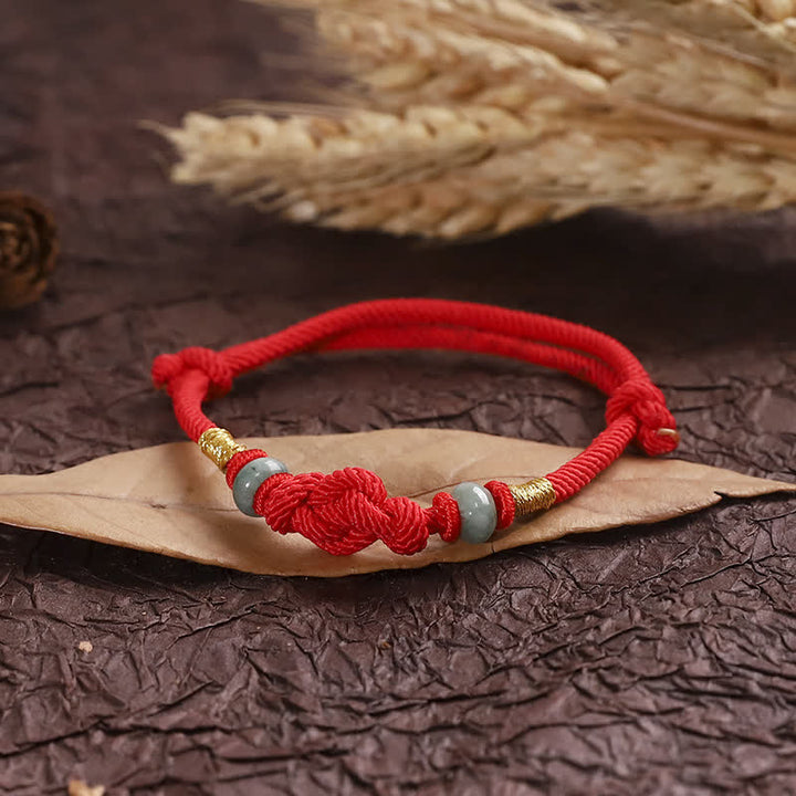 Porta buona fortuna braccialetto di coppia intrecciato con nodo di giada rossa